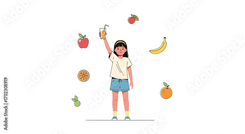 Joyful Child Celebrating Healthy Eating And Embracing Nutritional Fresh Fruit, Delightful Juice