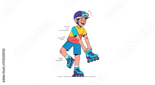 Joyful Child Preparing For Fun Rollerblading Adventure, Ready To Skate Outdoors
