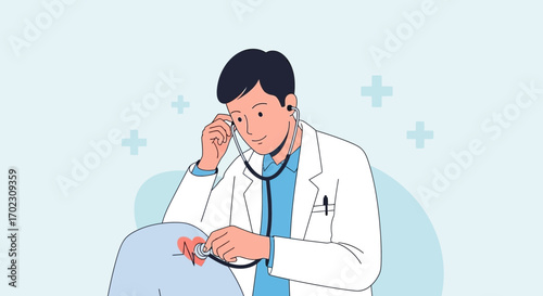 Medical Professional Evaluating Patient Health Using Modern Diagnostic Equipment Illustration