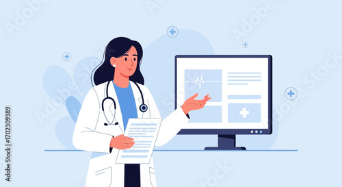 Medical Professional Explaining Data Presentation on Computer for Healthcare Consultation