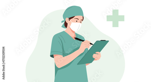 Medical Professional Planning Patient Care Detailed Illustration Minimalist Design Conceptual Art