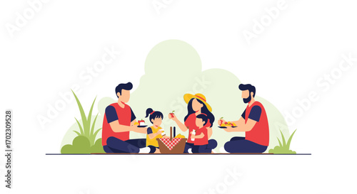 Joyful Family Picnic Outdoors Symbolizing Happiness, Togetherness, And A Sunny Day