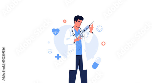 Medical professional prepares a vaccine injection illustration flat design vector isolated