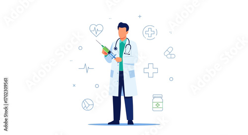 Medical Professional Preparing Vaccination In A Modern And Simple Vector Illustration