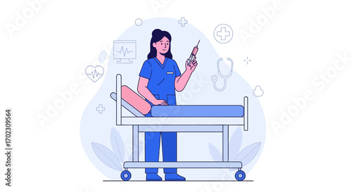 Medical Professional Preparing Injection Near Hospital Bed For Patient Treatment Procedure