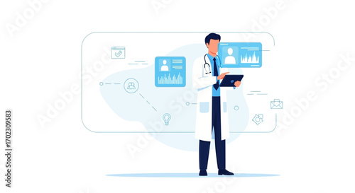 Medical Professional Reviewing Patient Data Using Modern Technology With Digitized Information