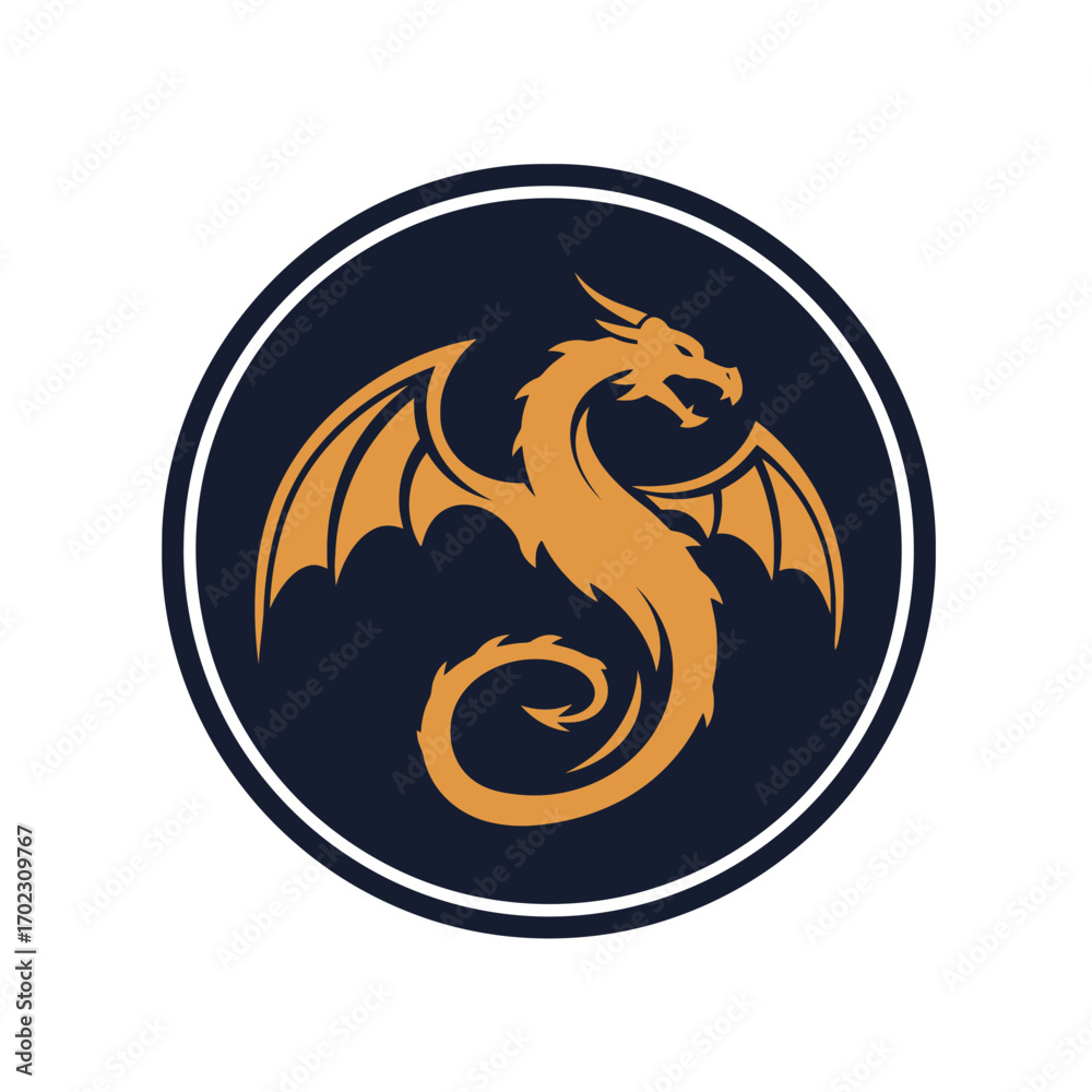 Obraz premium Elegant minimalist dragon silhouette vector illustration, perfect for logo design, tattoo inspiration, branding, fantasy themes, and Asian cultural symbolism