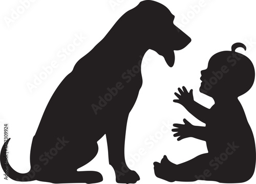 Set of dog and baby silhouette vector illustration on white background