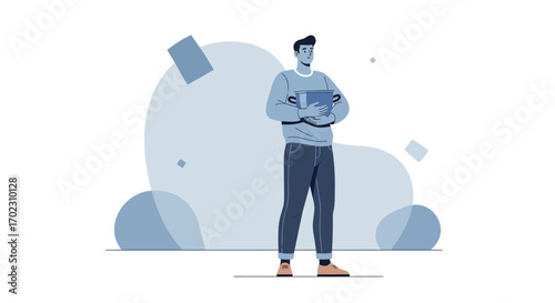Modern Man Wearing Casual Clothes Holding a Pot and Dreaming About Home Cooking