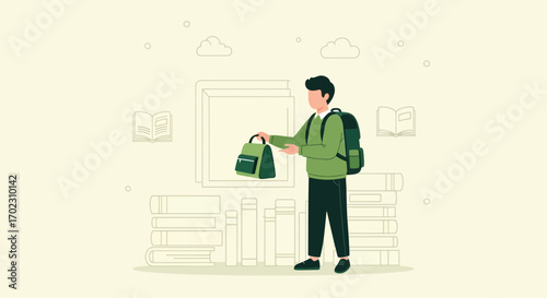 Modern School Student Holding A Backpack Before Entering Into Study Environment