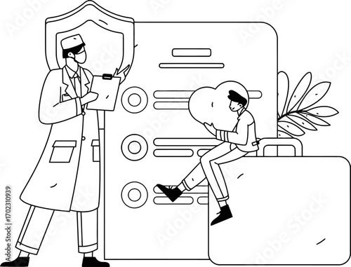 Doctor reviewing patient's heart condition for insurance coverage, ensuring health and financial well-being with expert medical care, offering peace of mind and security for the future