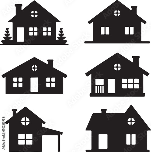 Set of house silhouette vector illustration on white background