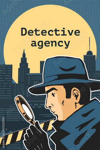 Detective with magnifying glass noir poster
