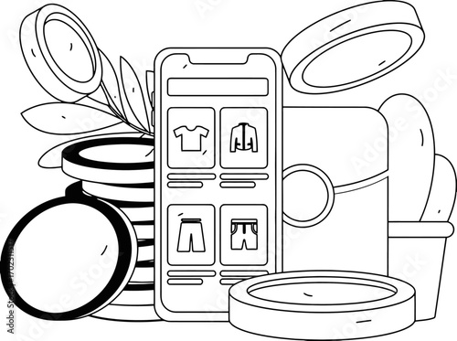 Seamless mobile shopping experience with virtual storefronts and abundant digital coins for effortless online purchases and financial success
