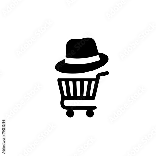 Ecommerce vector showing beach hat icon inside shopping cart for travel fashion and retail store