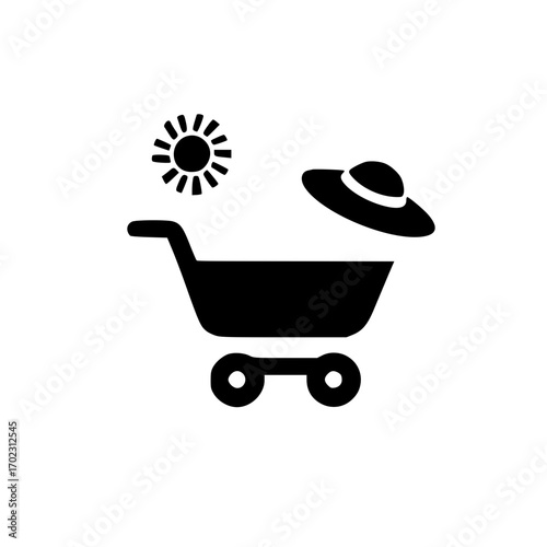Botanical retail vector with shopping cart and flower icon for ecommerce and nature product store