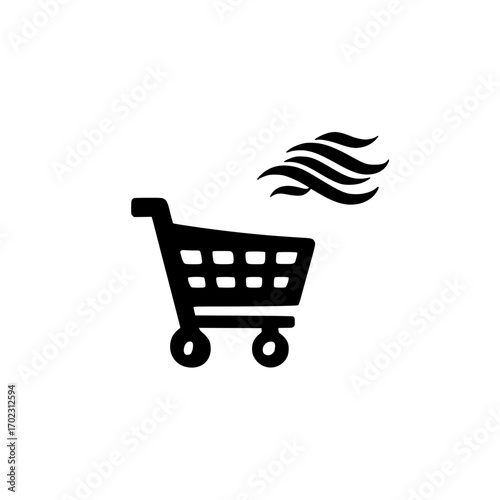 Ecommerce shopping cart with blowing wind icon symbolizing clean energy and environmental goods