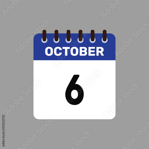 calendar with October 6 icon vector reminder for important deadlines and special events this autumn season