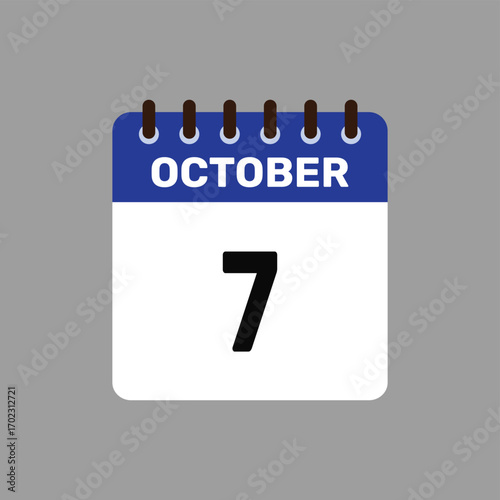 calendar with October 7 icon vector reminder for important deadlines and special events this autumn season