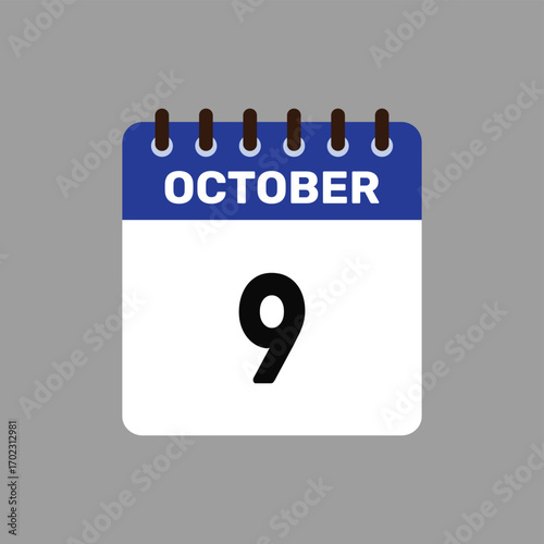 calendar with October 9 icon vector reminder for important deadlines and special events this autumn season