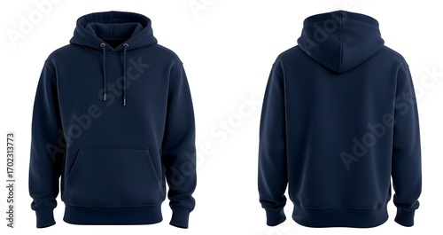 Navy Blue Hoodie Mockup Front and Back View.