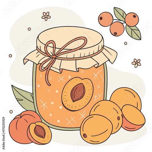 Peach Jam Illustration – Homemade Fruit Preserve in Glass Jar