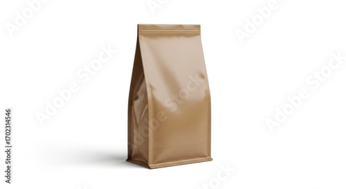 Plain Gold Metallic Food Packaging Bag Standing in White Background