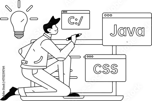 Dynamic programmer crafting innovative code solutions with bright ideas and multiple programming languages like Java and CSS for cutting-edge technology projects