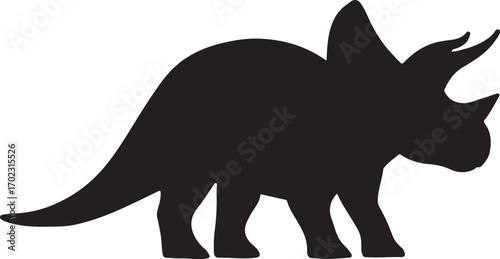 Triceratops side view silhouette, prehistoric dinosaur vector perfect for educational designs.