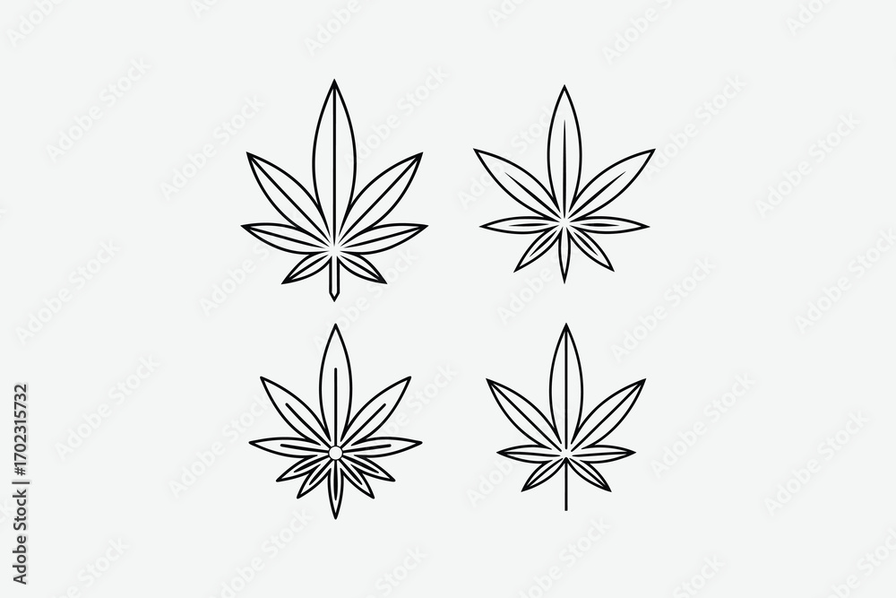 Fototapeta premium four cannabis leaf outlines displayed in grid silhouette