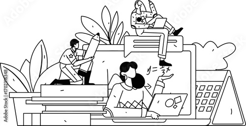 Collaborative team brainstorming innovative solutions, energized colleagues sharing ideas, modern design, creative projects, teamwork, diverse talents, achieving goals together, online learning