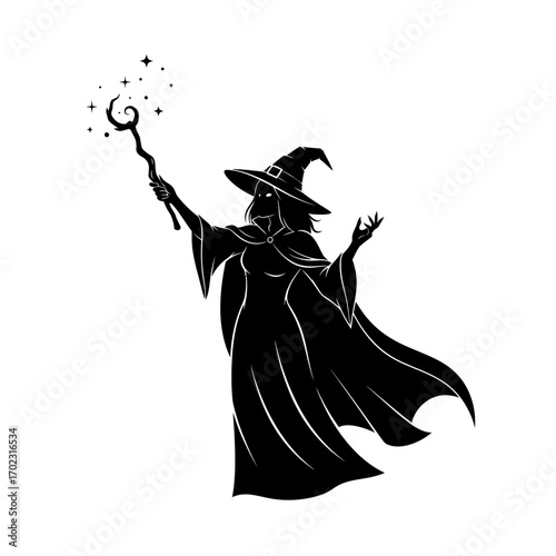 Magical Battle, Witch, Enchanted Forest, Illustration, Fantasy Realm, Side View, Spellcasting Adventure