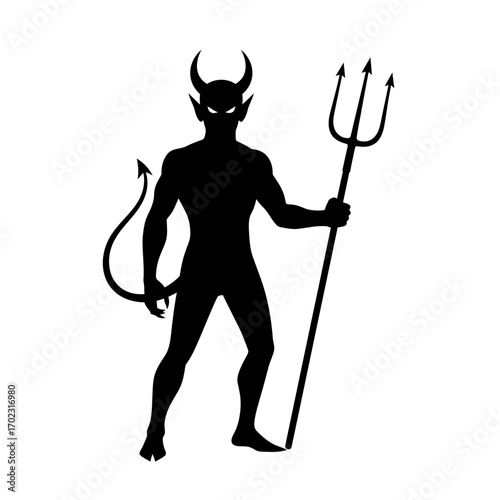 Dramatic Action of a Devilish Figure Holding a Trident in a Dark Environment Illustration