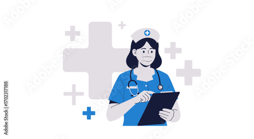 Nurse with a clipboard, medical professional in a healthcare setting, health concept