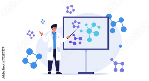 Scientist Explaining Molecular Structures and Chemical Bonds in a Scientific Presentation