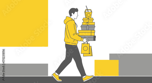 Person Carrying Order, Shopping Bags, Packages, And Food From Store Delivered Quickly