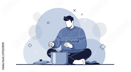 Person Cooking Food At Home, Illustration of Simple Cooking and Food Preparation