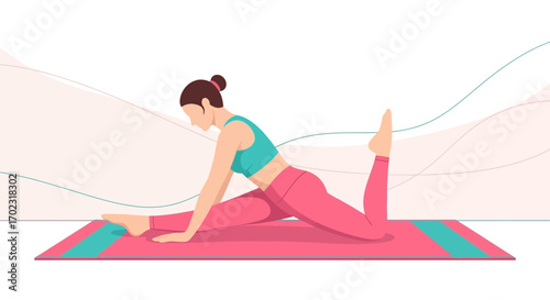 Serene Yoga Pose Depicts Flexibility and Balance in a Modern Digital Illustration