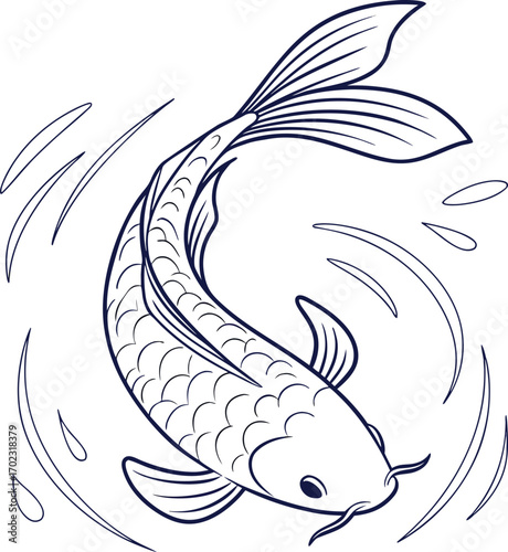 Elegant koi fish swimming in swirling water aquatic