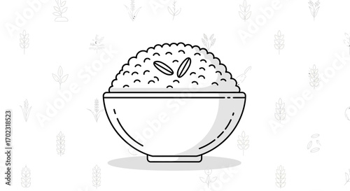 Simple Bowl Featuring Rice and Grain Elements in a Minimalist Illustration.