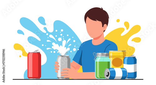 Person Opening Drink Can Illustration Showing Refreshment, Coolness, And Splash Concept