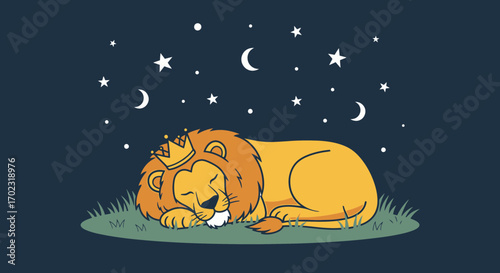 Sleeping Monarch Under Starlit Sky Peaceful Dream Realm Royal Illustration