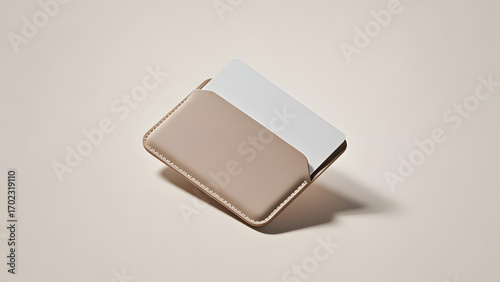 Beige and white leather card holder
