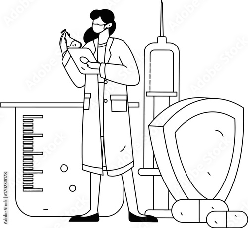 Modern medical professional analyzing sample with lab equipment, representing health, protection, and scientific advancement for pharmaceutical and healthcare industries