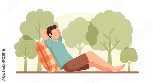 Person relaxing in a park, vector illustration, leisure and healthy lifestyle concept