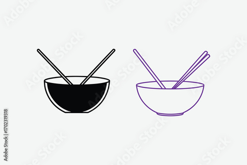 two bowls with chopsticks one black one purple silhouette