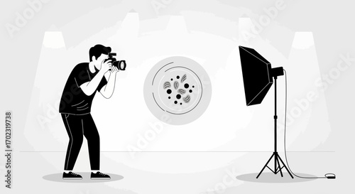 Photographer Capturing Culinary Artistry And Professional Lighting Setup For Food Photography