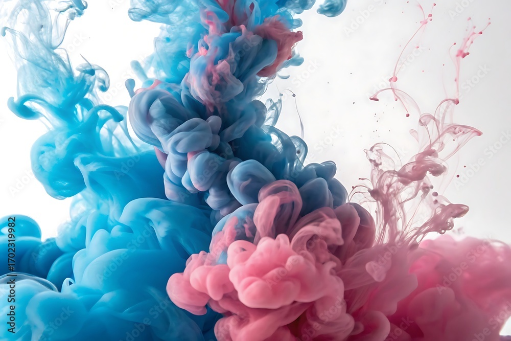 Obraz premium colorful ink swirling underwater creating vibrant blue pink patterns