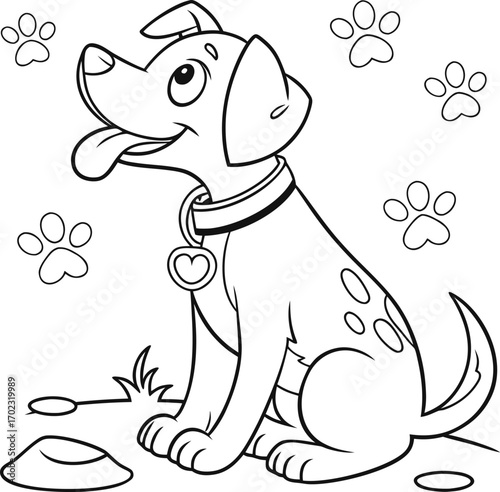 Happy dog with collar and heart tag puppy animal