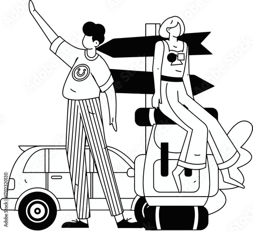 Embark on an adventure with friends, planning a road trip, sharing moments on a summer holiday, creating memories, feeling the freedom of travel and exploring the world together, youthful energy